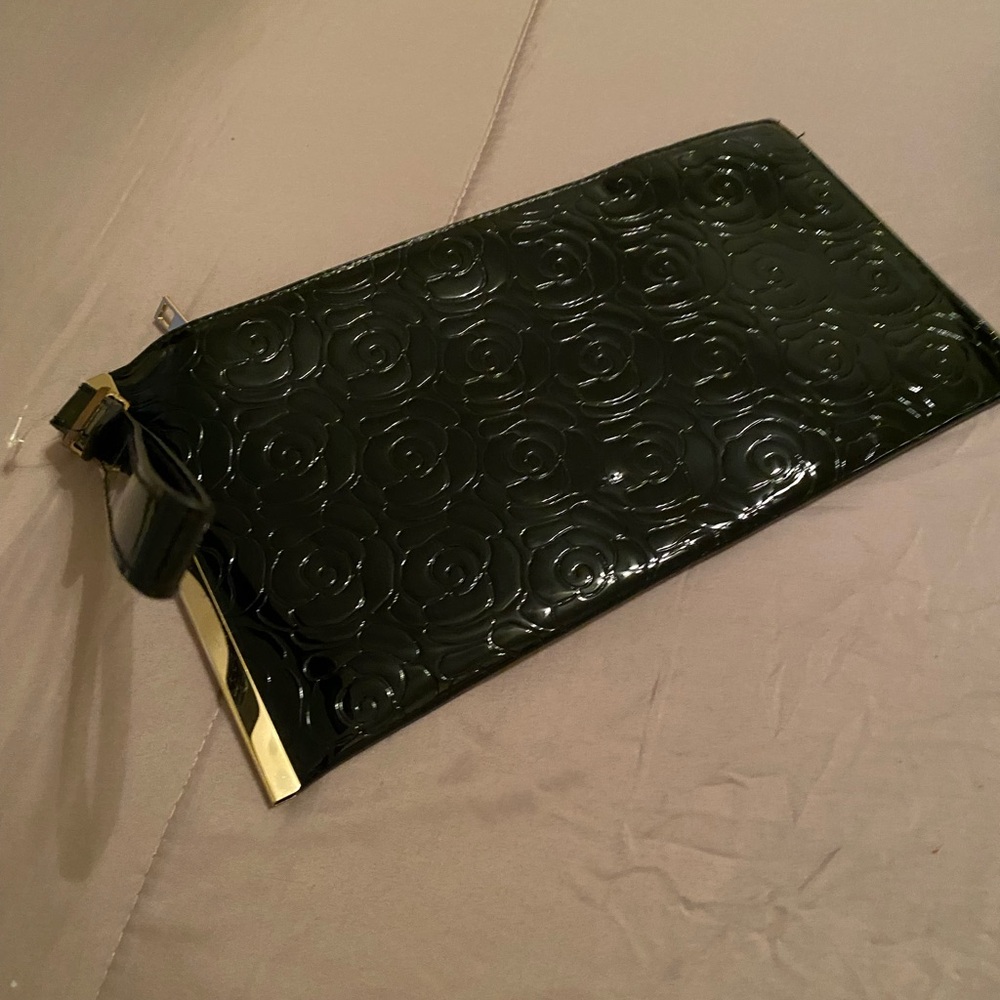 Black Embossed Clutch with Gold Accents